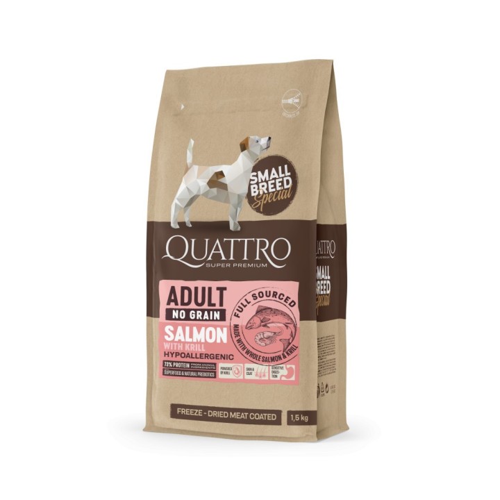 QUATTRO Hypoallergenic SMALL BREED ADULT SALMON-KRILL kutyatáp 1,5kg