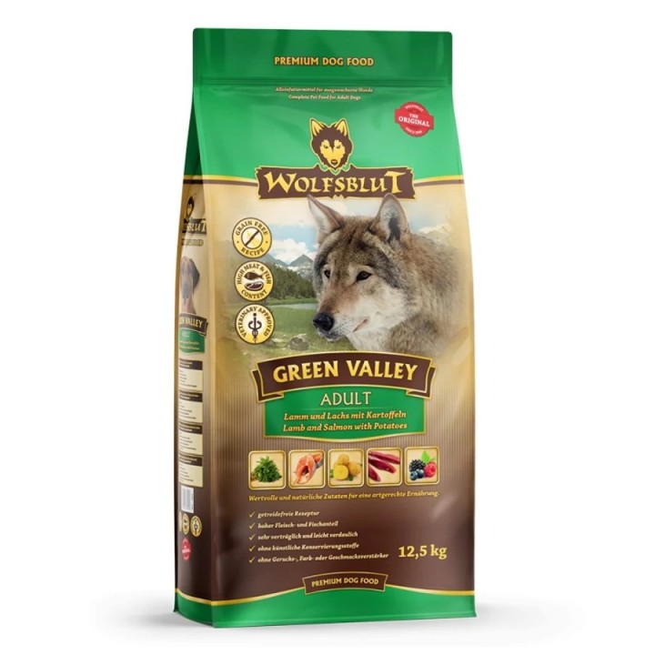 Wolfsblut Green Valley Adult Bárány Lazac Burgonyával száraz kutyatáp 12,5 kg
