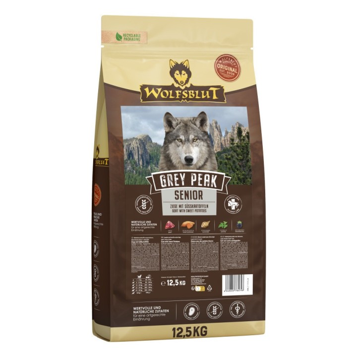 Wolfsblut Grey Peak Senior Kecskehús Édesburgonyával száraz kutyatáp 12,5 kg