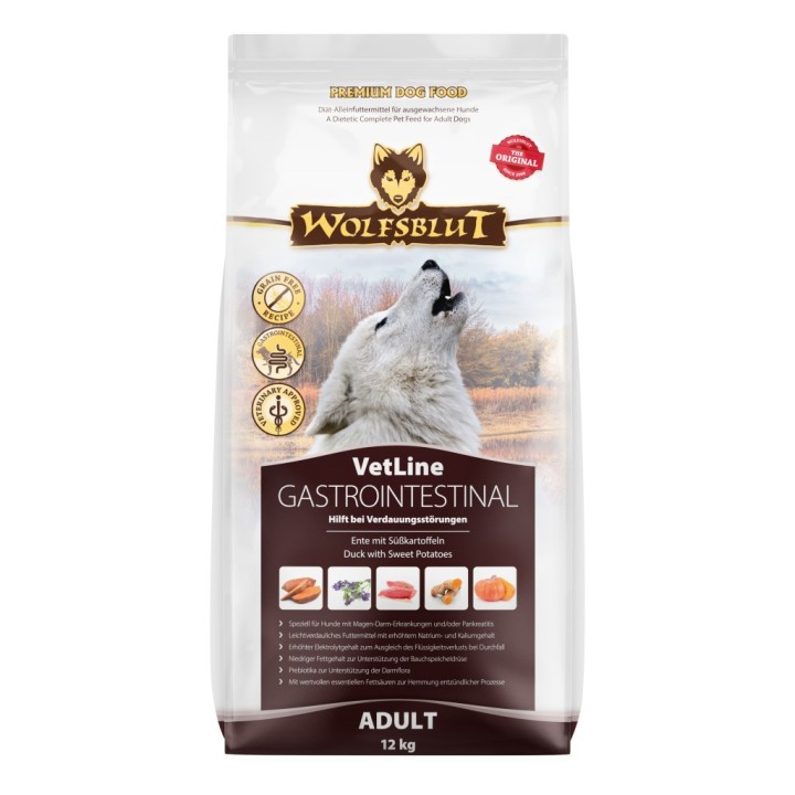 Wolfsblut VetLine Gastrointestinal Kacsa Édesburgonyával száraz kutyatáp 12 kg