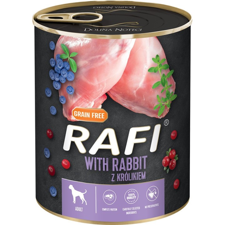 RAFI kutya pástétom nyúl, vörös- és kék áfonyával konzerv 800g