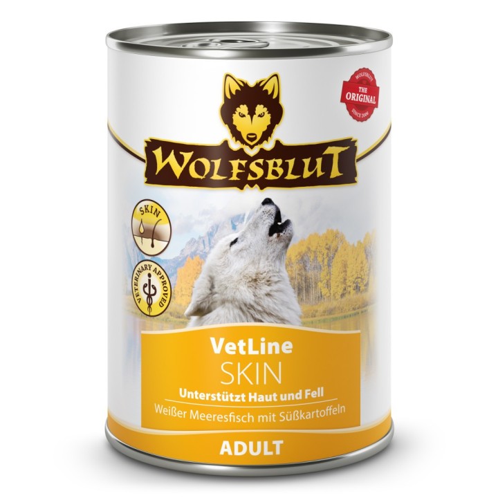 Wolfsblut VetLine Skin-Coat Fehérhallal Édesburgonyával Konzerv nedves kutyatáp 395 g