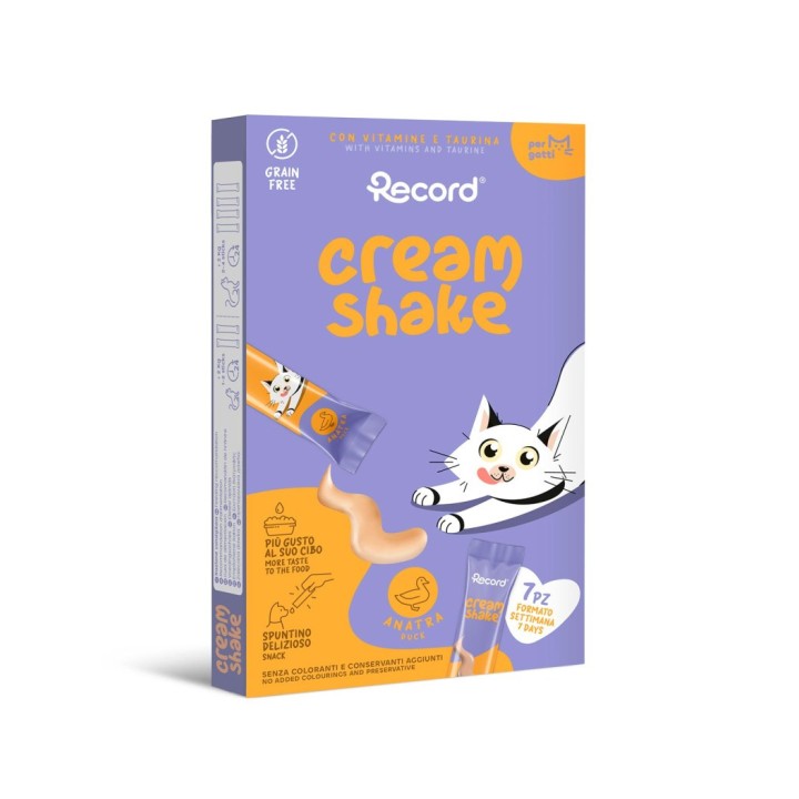 RECORD CREAM SHAKE Nedves Jutalomfalat Macskáknak Kacsás 7x12 g